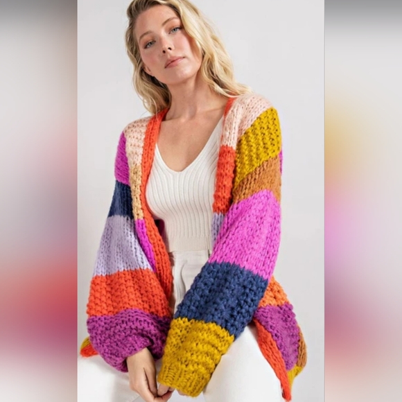 Anthropologie Sweaters - Anthropologie Entro Patchwork Knit Cardigan - Chunky Cozy Sweater - Size S